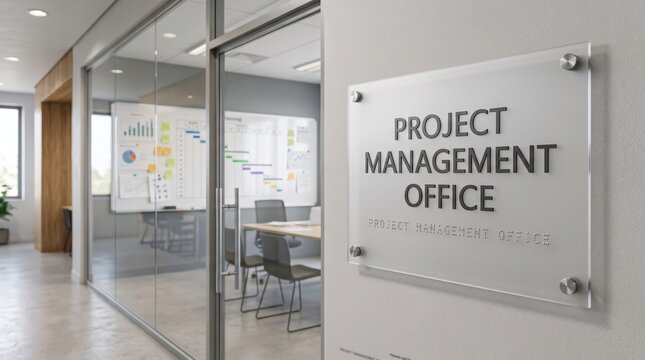Modern Office Space With Project Management Office Sign