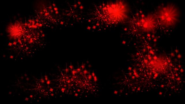 Video with festive background of colored
lights (red flashes, flying stars,
fireworks) on black background. Beautiful new year
animated screensaver.