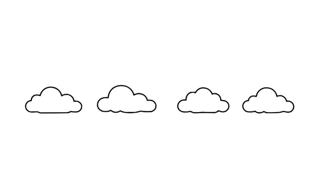 Cloud shapes set with minimalist design featuring organic forms, smooth edges, black outlines with white fill and flat perspective