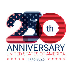 250th anniversary USA festive banner for 4th of July greetings and invitations. Waving national flag of the United States © ーの方へ クリエイターの方へ