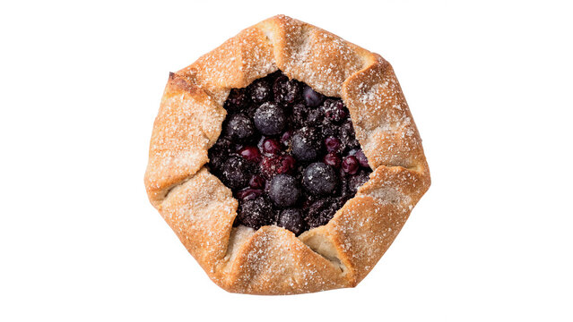 Fresh baked traditional round sweet berry tart pie isolated on a transparent background