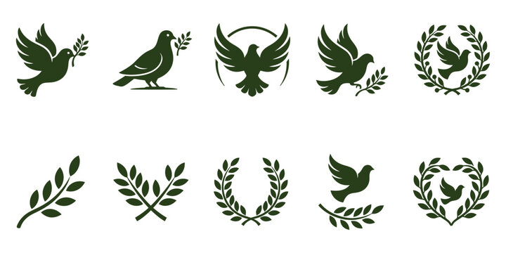 Remembrance day symbols olive branch laurel wreath and dove illustrations for veterans day