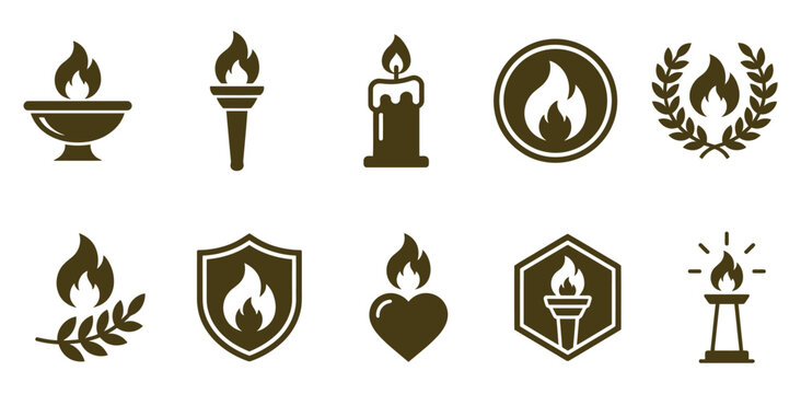 Remembrance day symbols flame icons for veterans day memorials honoring the fallen