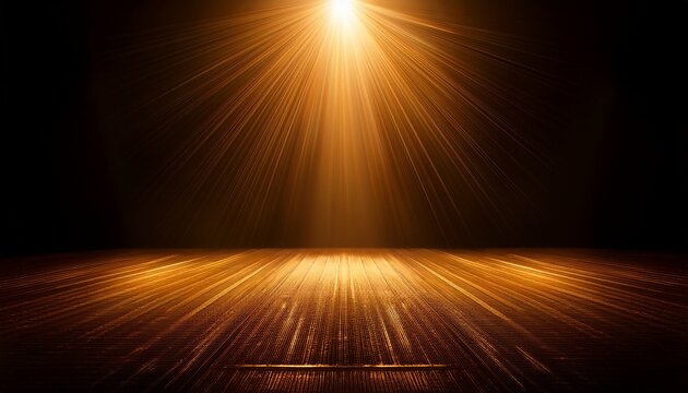 a spotlight illuminates a dark stage casting a warm glow on the floor
