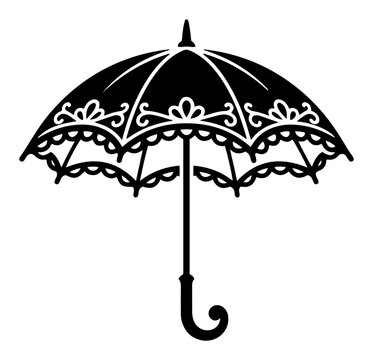 Ornamental vintage lace parasol open umbrella black and white vector icon