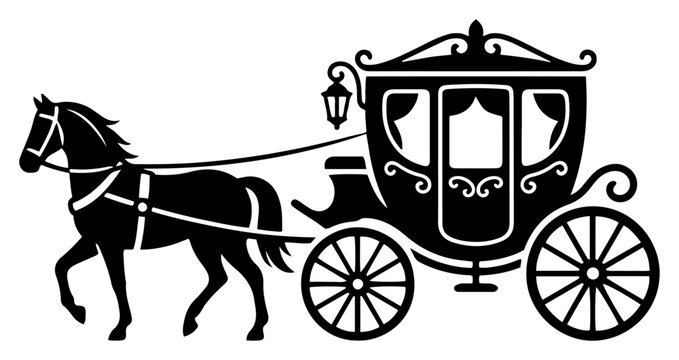 Horse drawn carriage vintage royal coach silhouette vector icon