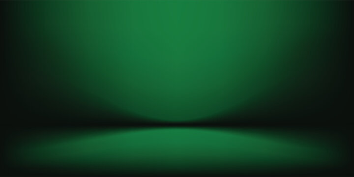 Gradient dark green studio background. Clean scene of empty studio room backdrop for product presentation. Minimal wall scene stage mockup illustration.