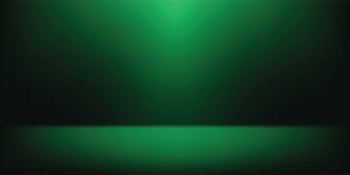 Gradient dark green studio background. Clean scene of empty studio room backdrop for product presentation. Minimal wall scene stage mockup illustration.