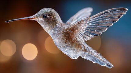 Obraz premium Crystal Hummingbird in Flight Against Bokeh Background