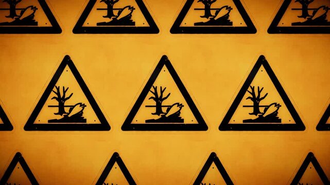 Abstract environmental hazard warning signs form a seamless loop pattern.