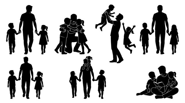 Silhouettes of fathers and children in various heartwarming poses.