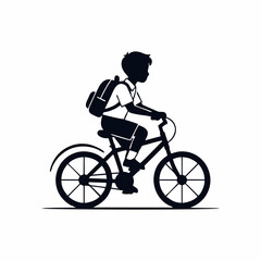 Obraz premium Minimalist Silhouette Illustration of a Schoolboy Riding a Bicycle for Back to School design Concept