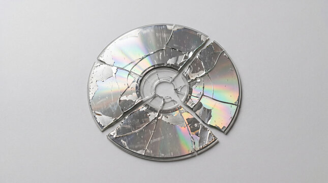 Concept of broken physical media with a squeezed compact disc; concept that CDs and DVDs are dying out.