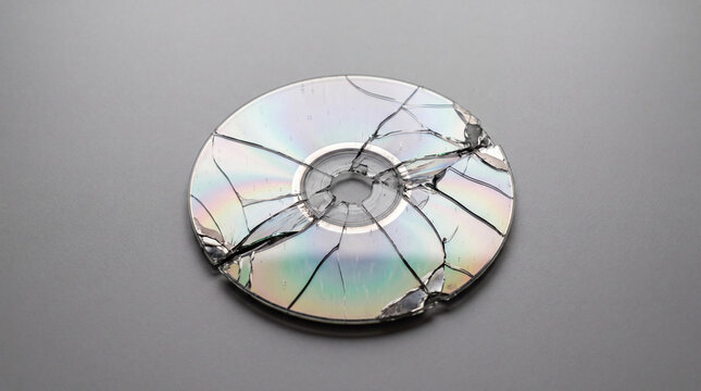 Concept of broken physical media with a squeezed compact disc; concept that CDs and DVDs are dying out.
