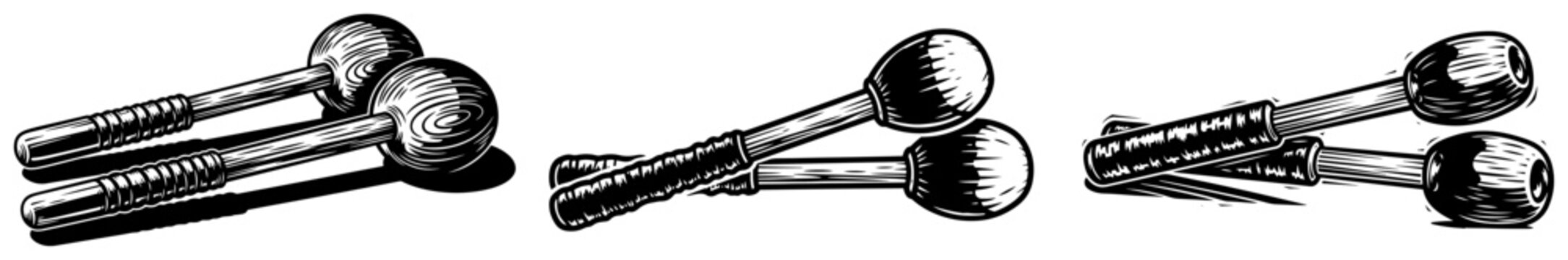 Percussion mallets for marimba or xylophone silhouette wooden mallets set for classical music performance