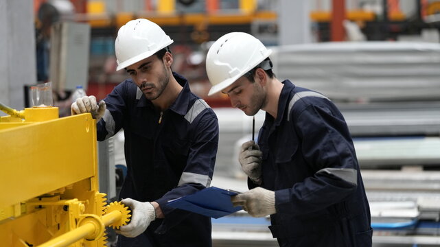 engineer team full skill quality for maintenance and training in industry factory worker , warehouse Workshop for factory operators, mechanical engineering team production.