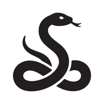 Minimalist black snake silhouette icon with a high contrast black vector silhouette of a coiled