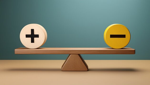 plus and minus on balanced wooden scale pros and cons concept