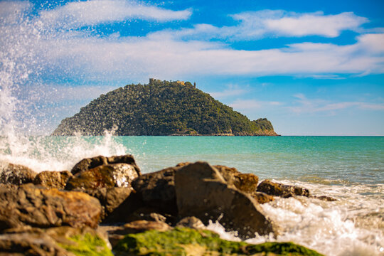 Gallinara Island, Ligurian coast, in the Riviera di Ponente, municipality of Albenga, Province of Savona, Liguria. Nature reserve in the Ligurian Sea
