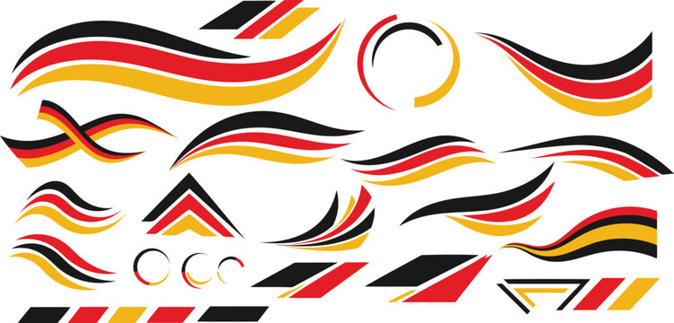 Premium Germany Flag Ribbon Design Elements Vector Collection, Modern Black Red Gold Abstract Wave Shapes, Corporate Graphic Resource Bundle
