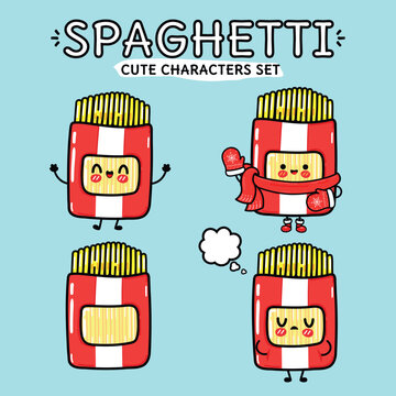 Set of cute spaghetti package characters