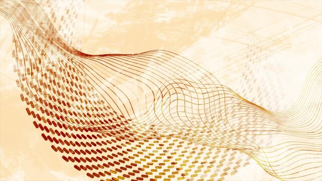 Abstract orange grunge texture background with dotted linear circles and elegant soundwaves. Geometric modern tech motion design. Seamless loop. Video animation Ultra HD 4K 3840x2160