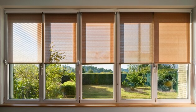 stunning photo of modern interior window with energy efficient cellular shades featuring honeycomb design for superior thermal insulation and light control in a stylish home