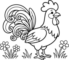 Smiling rooster standing in flowers © Kayem