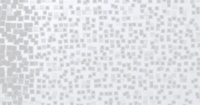 Minimalist bright abstract monochrome background featuring pixelated/scattered cube patterns transitioning with dense black noise and digital grain aesthetics