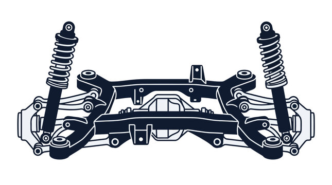Detailed vector illustration of a rear suspension chassis system.