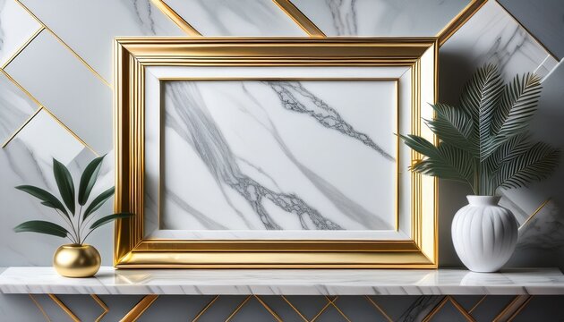 elegant white marble frame with gold trim for stylish decor