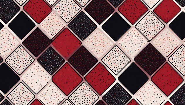 muted terrazzo style geometric patterns with red black and white stones