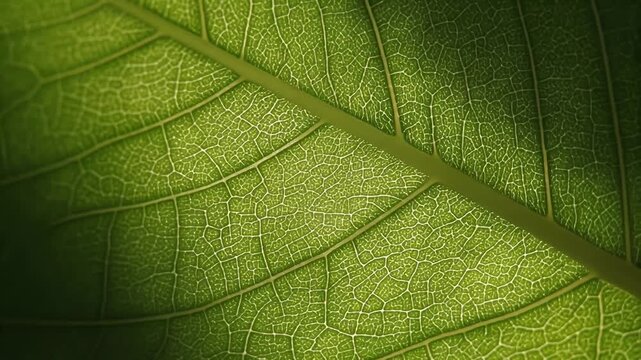 A detailed macro shot of a vibrant green leaf showcasing its intricate vein structure and natural texture under soft light.