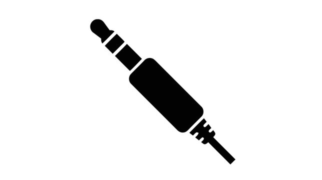 Vector illustration of black icon of a 35mm audio jack plug on a transparent background