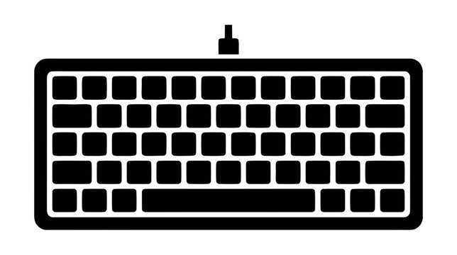 Vector illustration of black silhouette of a computer keyboard with a cable on a transparent background