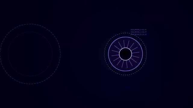 A kyc verification system interface featuring glowing circular radar scanners pulsing with digital data elements set against a deep moody dark blue ambient lighting atmosphere