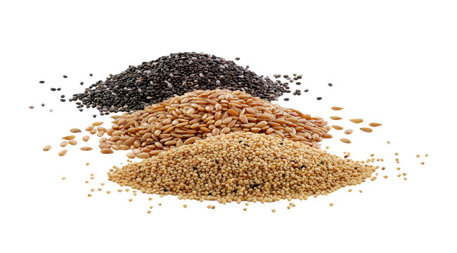 chia, amaranth, and golden flaxseed on a transparent background

