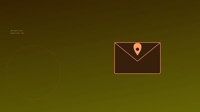 Minimalist kyc verification interface displaying an envelope icon with a location pin marker symbol pulsing in a simple digital motion graphic aesthetic design pattern on screen