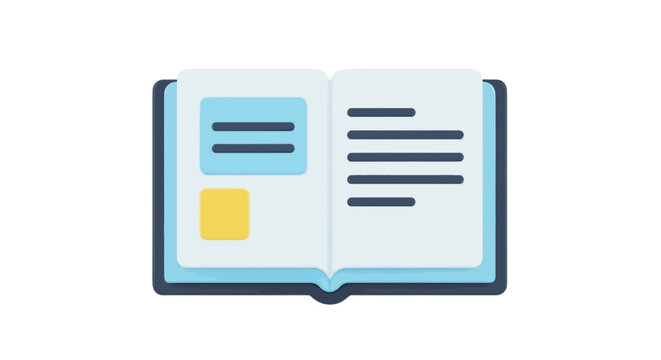 Vector illustration of open book icon with text and image placeholders on a transparent background