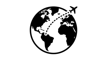 Fototapeta premium Vector illustration of airplane flying around the world icon on a transparent background