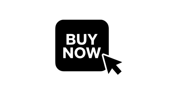 Vector illustration of buy now button icon with computer mouse cursor on a transparent background
