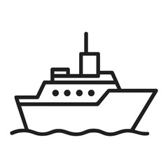 Obraz premium Monochrome line art illustration of a modern motor yacht sailing on stylized waves, side profile showing hull, deckhouse, cabin with portholes, central mast and streamlined bow
