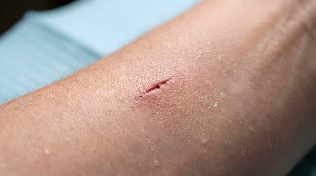 Close-up of a cut on arm.