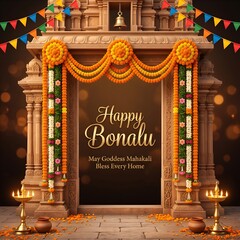 Fototapeta premium Traditional Bonalu Temple Entrance Decorative Greeting Card Background