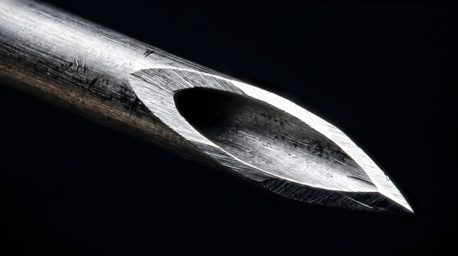 Extreme Macro of a Hypodermic Needle Tip on Black Background