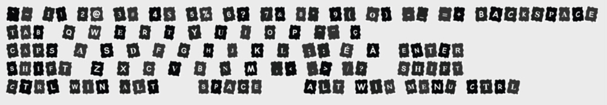 Canadian QWERTY Keyboard Layout Ransom Note Style Horizontal Vector Template