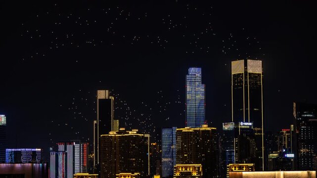 Chongqing cyberpunk city skyline drone show