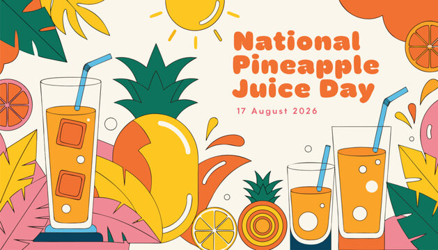 Refreshing pineapple juice glasses for national pineapple juice day celebration poster