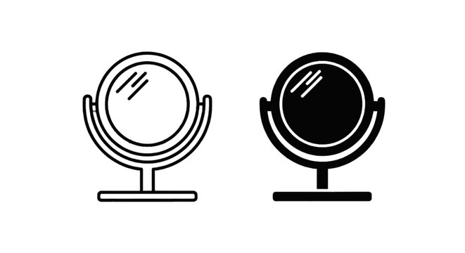 Vector illustration of set of round table makeup mirror icons, outline and solid style on a transparent background