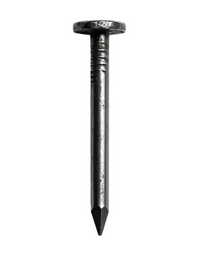 Iron metal nail isolated with sharp point and flat head for construction and carpentry projects shown on transparent background